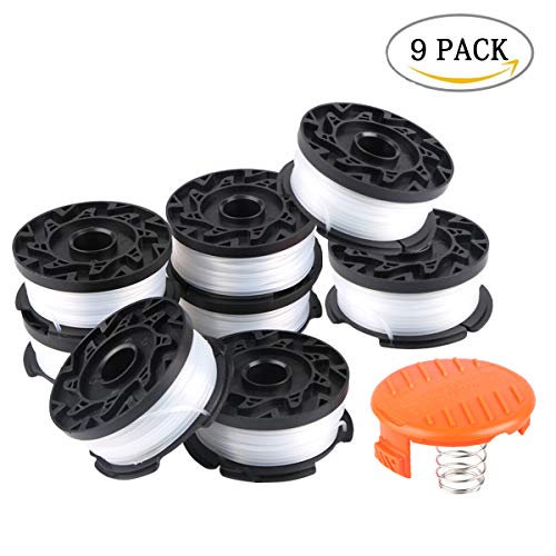 Aunifun String Trimmer Spool and Line, 30ft 0.065" Trimmer and Edger Replacement for Autofeed BLACK+DECKER, 9 Pack (8 Replacement Spool, 1 Spool Cover Cap)