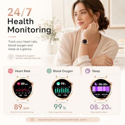 Women's Smart Watch with Bluetooth Calls, 1.27 Inch Smartwatch with Pedometer/Heart Rate Monitor/Sleep Monitor, 100+ Sports Modes Smart Watch, IP68 Activity Bracelet for Android iOS, Rose Gold