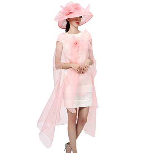 June's Young Women Race Hats Organza Hat with Ruffles Feathers (Peach-1)