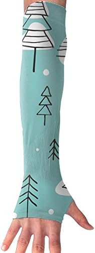 Pro-Fit Long Arm Sleeves For Men, Women, Hand Cover For Sports Football/Baseball/Basketball/Running/Golfing/Cycling/Driving/Fishing, 1 Pair - Cute Trees Blue