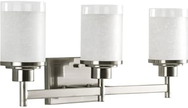 Progress Lighting P2978-09 3-Light Wall Bracket with White Linen Finished Glass and Clear Edge Accent Strip, Brushed Nickel