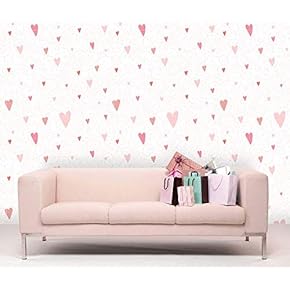 Large Wall Mural - Heart and Floral Decorative Pattern | Self-Adhesive Vinyl Wallpaper/Removable Modern Decorating Wall Art - 66" x 96"