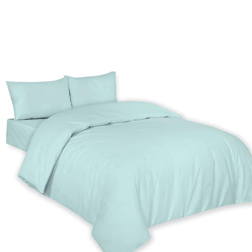 Dazzle Collection® Plain Dyed DUVET COVER SET with Matching Pillowcases Luxury 100% PolyCotton Bedroom Bedding Bed Set Easy Care UK Sizes Bedding Set (Single, Duck Egg)