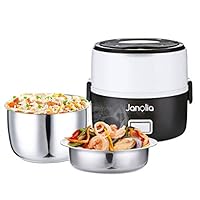 Janolia Electric Food Steamer, Portable Lunch Box Steamer with Stainless Steel Bowls, Measuring Cup