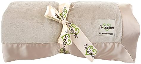 My Blankee Minky Solid Twin Blanket with Flat Satin Border, Tan, 59" x 85"