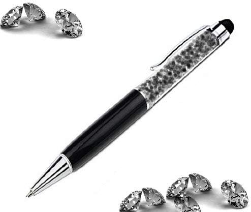 Elegant Ladies Pen / Touch Screen Pen for Touch Pad Screens With Rhinestones and Crystals / Includes Pouch / Black