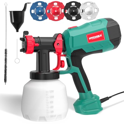 HYCHIKA Paint Gun, 600W HVLP Paint Gun, 1200ML Tank 4 Nozzles and 2 Cleaning Tools, 3 Pattern Paint Sprayer for Walls and Ceilings, Fences