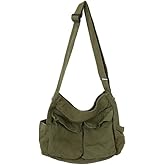 Canvas Messenger Bag Large Crossbody Bag with Multiple Pockets Canvas Shoulder Tote Bag for Women and Men