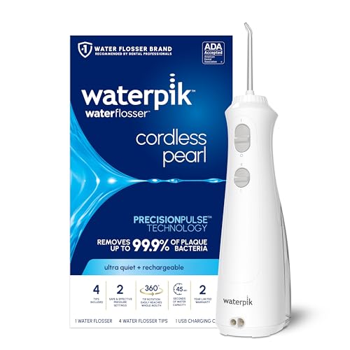 Waterpik Kabellose Pearl wiederaufladbare tragbare Wasserseide für Zähne, Zahnfleisch, Zahnspange Pflege und Reisen mit 4 Zahnseidespitzen, ADA-akzept