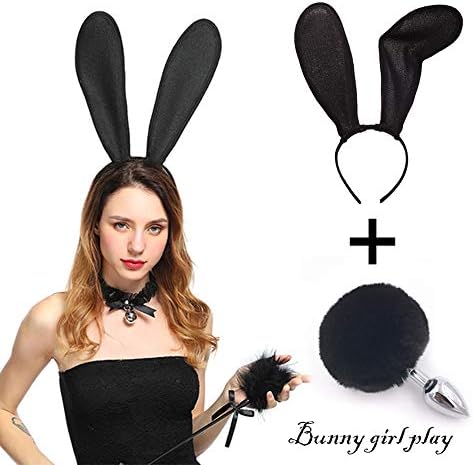 Party Party Rabbit Dress up Rabbit Ears and Rabbit Tail (Black, M)