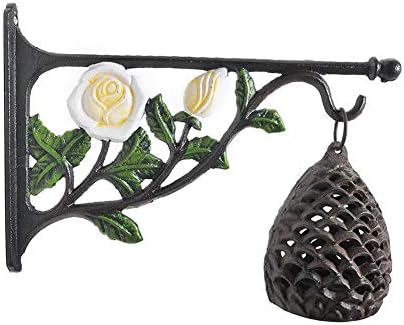Hanging Plant Hook & Hanger Pot Hook, White Rose Cast Iron Decorative Flower Basket Bracket for Bird Feeder Lantern Wind Chime
