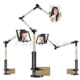 Foldable Detachable Arm Phone Tablets Holder Adjustable Mount Cellphone Tablets Flexible Bolt Clamp Bracket 360 Degree Rotating Table for 4.0 - 14 Inch Screen Device
