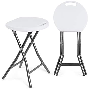 TAVR Portable Folding Stool 18.1 inch Set of 2 Heavy Duty Fold up Stool Foldable Stool for Adults Metal and Plastic Collapsible Round Stool for Kitchen Garden Bathroom,300lbs Capacity,White,CH1003