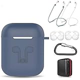 AirPods Case 7 in 1 Airpods Accessories Kits Protective Silicone Cover and Skin for Airpods Charging Case with Ear Hook Airpods Staps/Skin/Tips/Keychain NavyBlue by Amasing