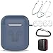 amasing AirPods Case 7 in 1 for Airpods 1&2 Accessories Kits Protective Silicone Cover for Airpod Gen1 2 (Front Led Visible) with 2 Ear Hook /2 Staps/1 Clips Tips Grips/1 Zipper Box Navy Blue