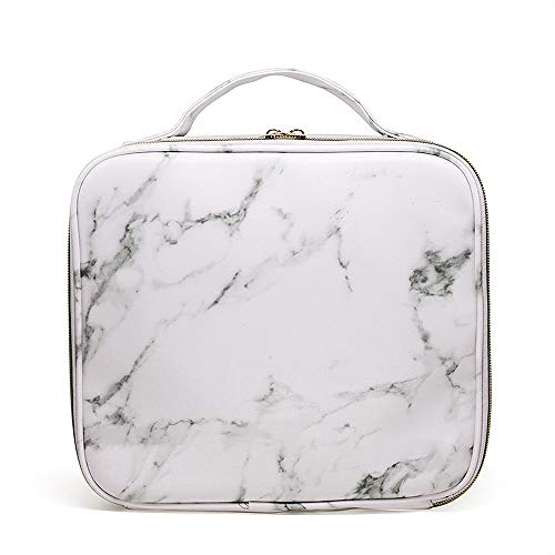 Marble Makeup Organizers and Storage,LKE Cosmetic Bags Waterproof Marble Travel Makeup Train Case Jewelry Travel Organizer with Adjustable Dividers (9.8x8.86x3.7 inches)
