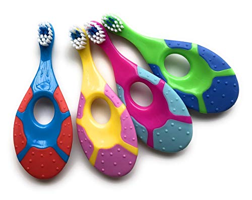 Ecovona Step 1 | Baby | Infant | Toddler Toothbrush, (4 Pack) Extra Soft Bristles, Teething Finger Handle, Easy Grip, Age 0-2 Years, BPA Free, ECO Friendly