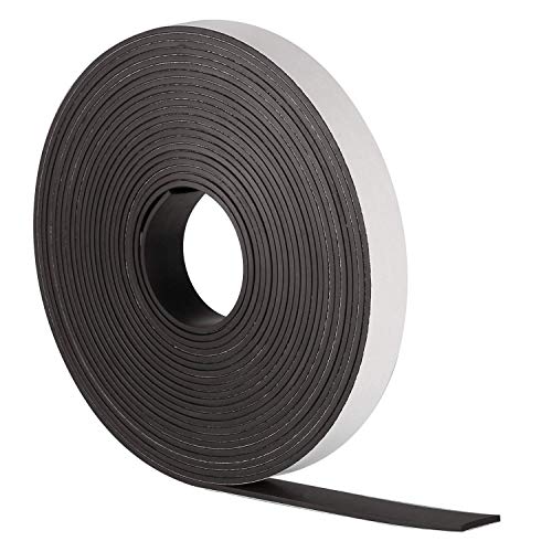 Roll of Self-Adhesive Flexible Magnetic Tape for DIY Projects and Dry Erase Boards, 1/16 Inch Thick by 1/2 Inch Wide by 197 Inch Long