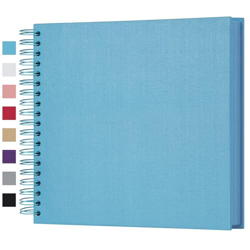 potricher Álbum de fotos de 25,4 x 25,4 cm, tapa dura, papel kraft en blanco, página azul, para bodas y aniversarios (azul, 25,4 cm)