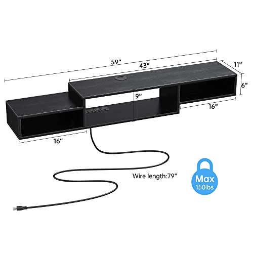 FABATO 59" Floating TV Stand with Power Outlet Wall Mounted Media