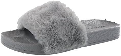 Nikki Women's NK13 Faux Fur Single Strap Fashion Fluffy Sandal (6 B(US), Grey)
