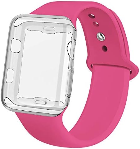 jwacct Compatible for Apple Watch Band with Screen Protector 38mm 40mm 42mm 44mm, Soft Silicone Replacement Sport Band Compatible for Apple iWatch Series 1/2/3/4