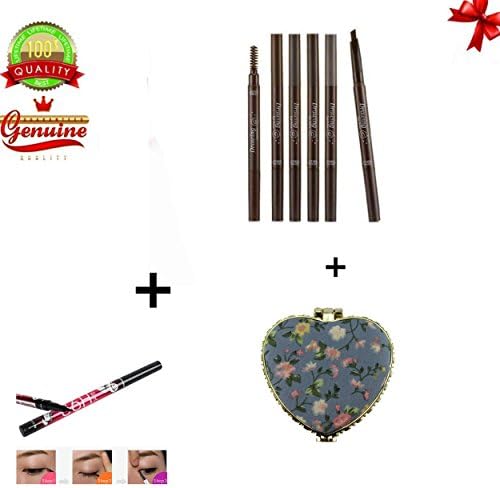EYX Formul New Year's Makeup Gift set 3PCS Blakc Eyeliner + 3 PCS Eyebrow Pencil+ 1 PC Compact Vanity Mirror (Coffee)