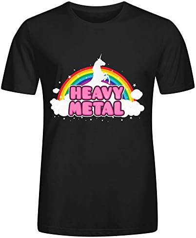 Heavy Metal Funny Unicorn Rainbow Mosh Paordy Design Round Neck T-Shirt For Man Black