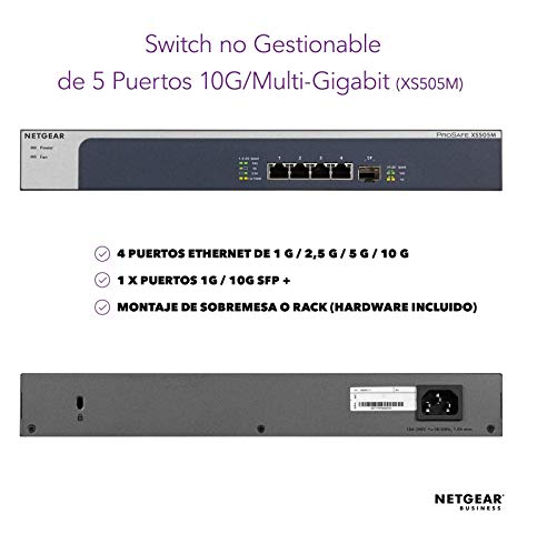Netgear-XS505M-100EUS-Switch-de-Red-Unmanaged-Pro-no-gestionable-de-5-Puertos-10-GigabitMulti-Gigabit-Ethernet-con-1-Puerto-SFP