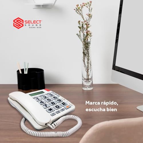 Select Sound | Teléfono Alámbrico con Numeros Grandes e identificador de Llamadas con función de Manos Libres para Casa U Oficina