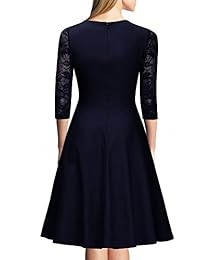 Miusol - Vestido de baile y cóctel, con mangas 2 3, diseño floral clásico con encaje, con cuello cuadrado, estilo vintage, para mujer