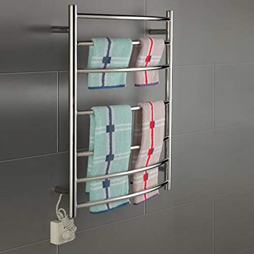 HUIJIN1 Curved towel rail, heated towel rail, wall-mounted 304 polished stainless steel hot towel rack, 70W, 7 bathroom counters