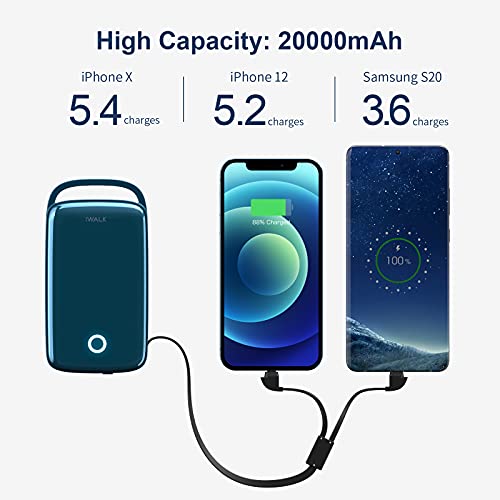 iWALK Portable Charger 20000mah 18W PD Power Bank with Built in USB C