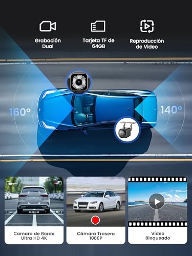 Carplay Auto, 9'' Schermo per Auto, Supporto CarPlay e Android Auto, Dash Cam 4K Integrata e Telecamera Posteriore 1080P, Navigazione GPS/Bluetooth 5.0/Controllo Vocale/Mirror Link/FM, SD 64GB Inclusa