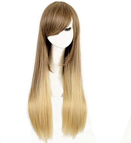 CosHouse European Style Long Straight Wigs Women Ombre Full Wig with Bangs 30 inches