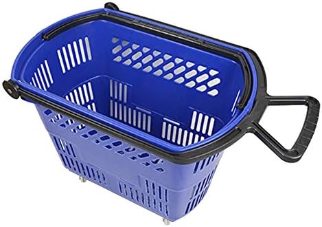 Rolling Plastic Shopping Baskets with Pull Handle Carton of 6 (Blue)