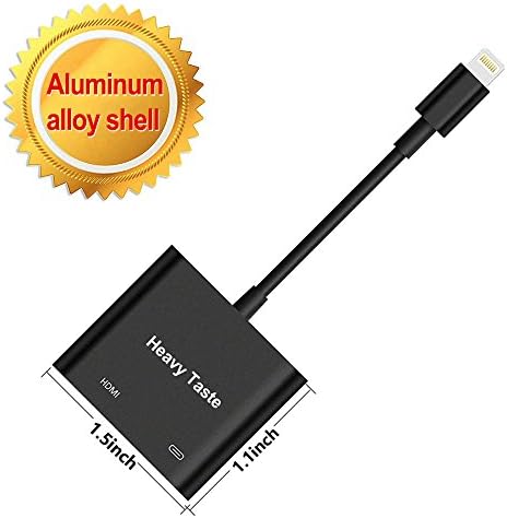 Lightning to HDMI Adapter, Lightning Digital AV Adapter with Power Supply Port iPhone/iPad / iPod Models, 1080P HD, Support iOS 11 and Before, No APP Needed (Black)