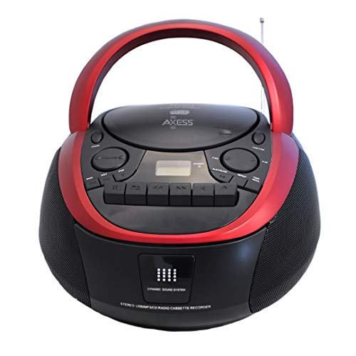 Axess PB2711 Portable AM/FM Radio - CD/MP3 Cassette - USB Boomox with AUX-in and Headphone Jack
