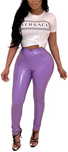ShuiNiu Women Sexy Elastic Bodycon High Waist Faux Leather Skinny PU Long Leather Pants.
