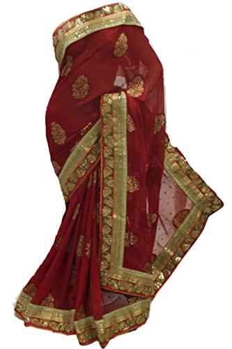 RUBS2763 Elegant Maroon & Gold Party Saree