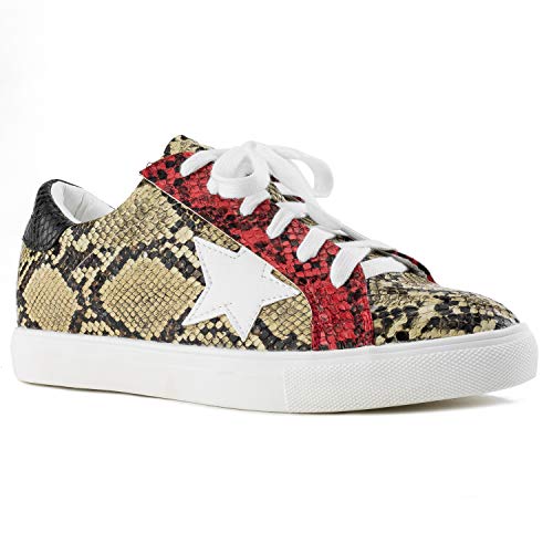 RF Women's Casual Low Top Trendy Fashion Sneakers Flats Beige Snake Size.10