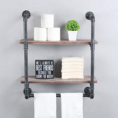 Industrial Pipe Towel Rack,Bathroom Shelves Wall Mounted,Rustic 2 Layer Bathroom Shelf with