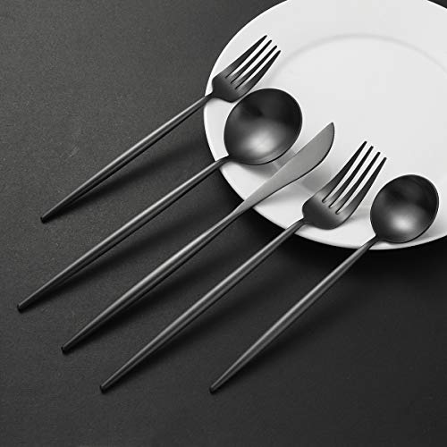 Artthome 20-Piece 18/10 Stainless Steel Flatware Silverware Dinnerware Set Cutlery Tableware Include Knife Fork Spoon (Black Matte) - Thumbnail 3