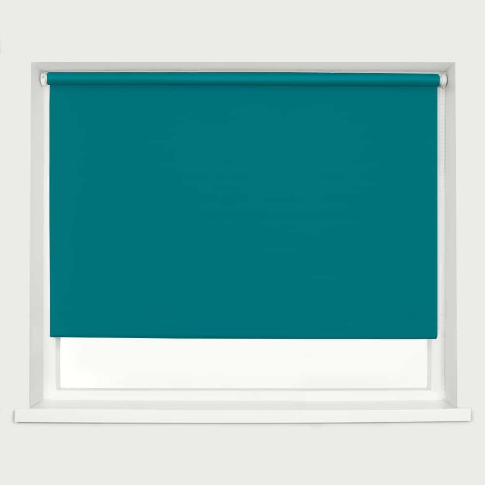 Teal Blackout Roller Blind Metal Fittings Trimmable UV Protection Thermal Properties Premium Fabric Home Office Bedroom Kids Room Child Safe Easy Fit 60cm Width x 160cm Drop