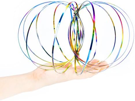 Flow Ring,Magic Flow Rings Kinetic Spring Toy ,Original Kinetic Stainless Steel 3D Sculpture Spring,Interactive Sensory Cool Game Toys For Kids,Rave Accessories, Festival Accessories(Rainbow Color)