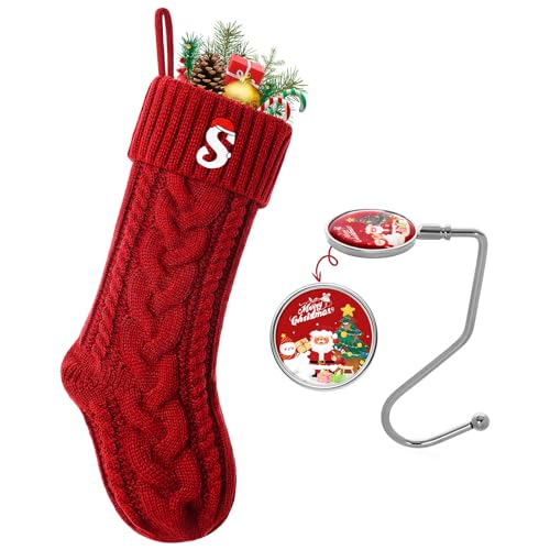 Ulico 18’’ Large Christmas Stockings with Initials, Embroidered Monogram Knit Letter Stocking,Xmas Stocking for Kids, Holiday and Family Stocking for Fireplace or Party Decoration,Red S at Amazon