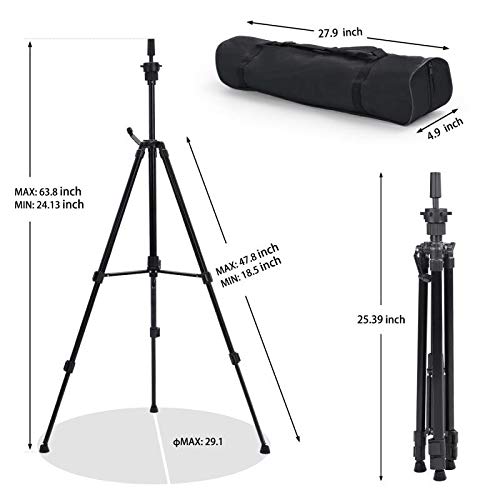 Klvied Tripod Wig Stand for Hair Extension, Adjustable Mannequin Head Stand, Canvas Block Wig Head Stand for Hairdryer, Hair Salon, Hairdressing, Cosmetology Training with T-Pins, Carry Bag - Thumbnail 3