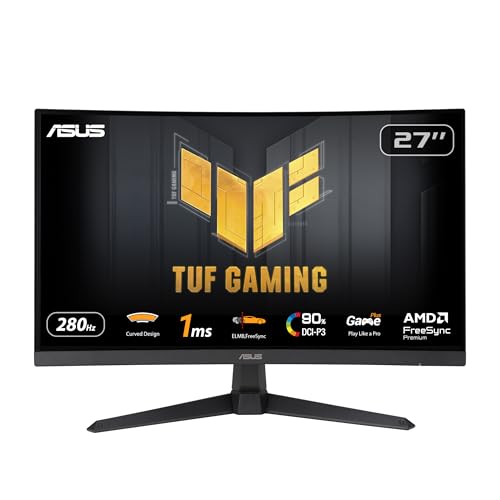 ASUS TUF Gaming VG27VQM1B Curved Gaming Monitor – 27 inch Full HD, 280Hz, ELMB, 1ms response time, FreeSync Premium, 90% DCI-P3, DisplayWidget Center