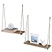 MyGift 17-inch Light Burnt Wood Wall Hanging Rope Swing Decorative Shelves and Farmhouse Décor, Set of 2