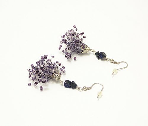 Drop Purple handmade avanturine earrings multistandart bib seed beads dark violet air jewelry gift bridesmaid beaded handmade chandelier gift for her